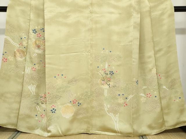 平和屋着物●訪問着 絞り 刺繍 草花文 金彩 正絹 逸品 DABB0374ud