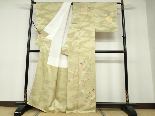 平和屋着物●訪問着 絞り 刺繍 草花文 金彩 正絹 逸品 DABB0374ud