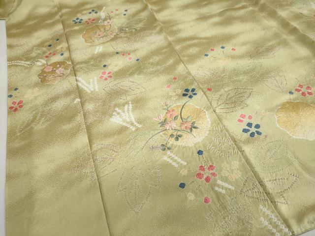 平和屋着物●訪問着 絞り 刺繍 草花文 金彩 正絹 逸品 DABB0374ud