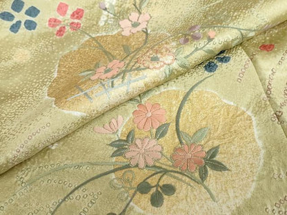 平和屋着物●訪問着 絞り 刺繍 草花文 金彩 正絹 逸品 DABB0374ud