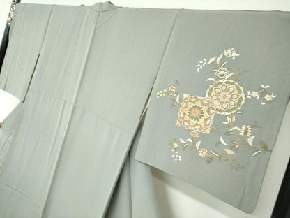平和屋着物●訪問着　駒刺繍　正倉院草花文　金彩　正絹　逸品　DABB0379ud