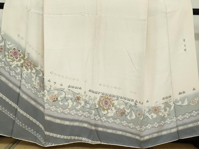 平和屋着物●京の名門 じゅらく謹製 帝王紫 訪問着 駒刺繍 更紗花唐草文 暈し染め 金彩 正絹 逸品 DABB0381ud