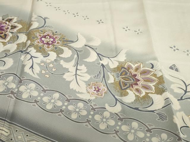 平和屋着物●京の名門 じゅらく謹製 帝王紫 訪問着 駒刺繍 更紗花唐草文 暈し染め 金彩 正絹 逸品 DABB0381ud