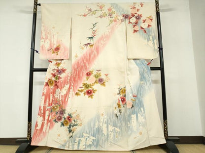平和屋着物●セミアンティーク 訪問着 草花文 暈し染め 金銀糸 正絹 逸品 DABB0382ud