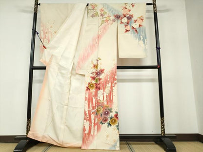 平和屋着物●セミアンティーク 訪問着 草花文 暈し染め 金銀糸 正絹 逸品 DABB0382ud