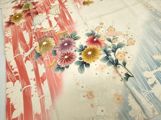 平和屋着物●セミアンティーク 訪問着 草花文 暈し染め 金銀糸 正絹 逸品 DABB0382ud
