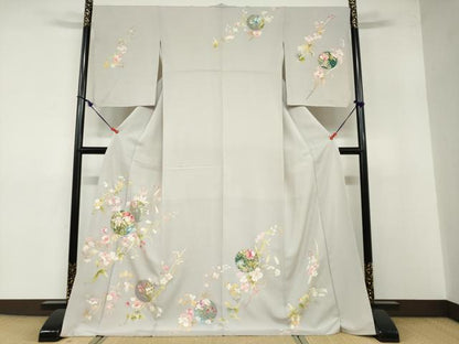 平和屋着物●訪問着 駒刺繍 草花丸文 金彩 正絹 逸品 DABB0391ud