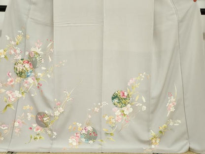 平和屋着物●訪問着 駒刺繍 草花丸文 金彩 正絹 逸品 DABB0391ud