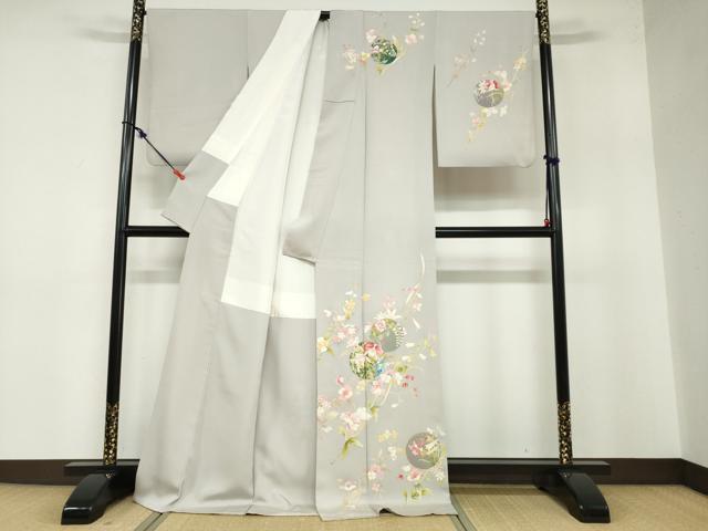 平和屋着物●訪問着 駒刺繍 草花丸文 金彩 正絹 逸品 DABB0391ud