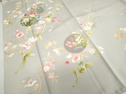 平和屋着物●訪問着 駒刺繍 草花丸文 金彩 正絹 逸品 DABB0391ud