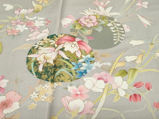 平和屋着物●訪問着 駒刺繍 草花丸文 金彩 正絹 逸品 DABB0391ud