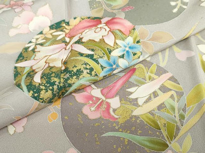 平和屋着物●訪問着 駒刺繍 草花丸文 金彩 正絹 逸品 DABB0391ud