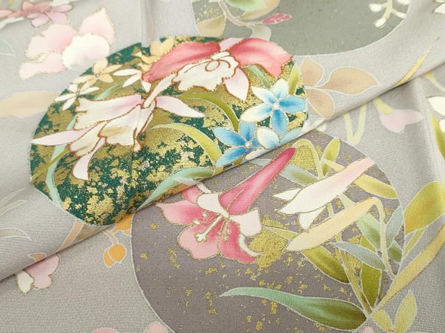 平和屋着物●訪問着 駒刺繍 草花丸文 金彩 正絹 逸品 DABB0391ud