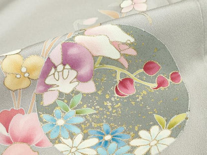 平和屋着物●訪問着 駒刺繍 草花丸文 金彩 正絹 逸品 DABB0391ud