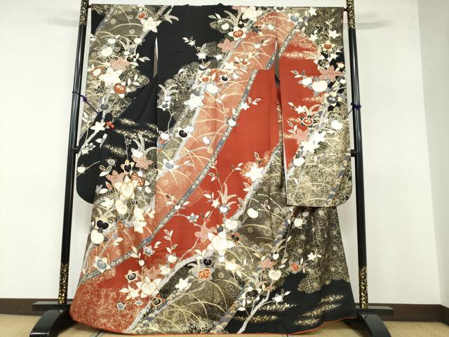 平和屋着物●豪華振袖 草花文 金彩 やまと誂製 正絹 逸品 DABB0395ud