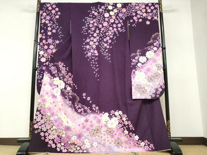 平和屋着物●豪華振袖 舞花文 暈し染め 金彩 京都きもの友禅扱い 正絹 逸品 DABB0397ud