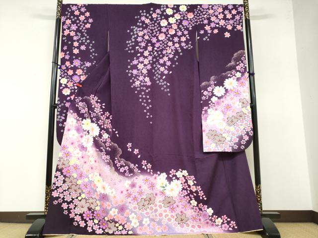 平和屋着物●豪華振袖 舞花文 暈し染め 金彩 京都きもの友禅扱い 正絹 逸品 DABB0397ud