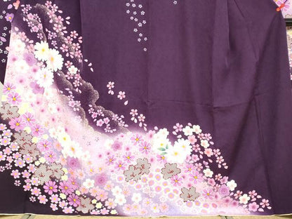 平和屋着物●豪華振袖 舞花文 暈し染め 金彩 京都きもの友禅扱い 正絹 逸品 DABB0397ud