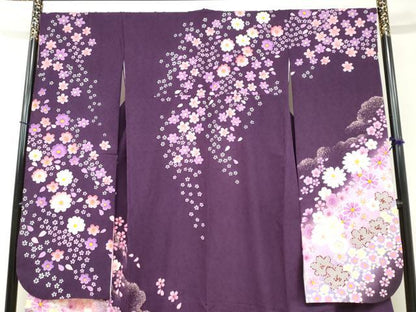 平和屋着物●豪華振袖 舞花文 暈し染め 金彩 京都きもの友禅扱い 正絹 逸品 DABB0397ud