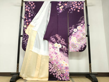 平和屋着物●豪華振袖 舞花文 暈し染め 金彩 京都きもの友禅扱い 正絹 逸品 DABB0397ud