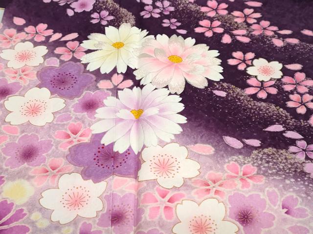 平和屋着物●豪華振袖 舞花文 暈し染め 金彩 京都きもの友禅扱い 正絹 逸品 DABB0397ud