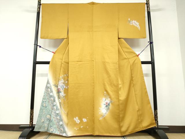 平和屋着物●訪問着 草花文 暈し染め 金銀彩 正絹 逸品 DABB0403ud