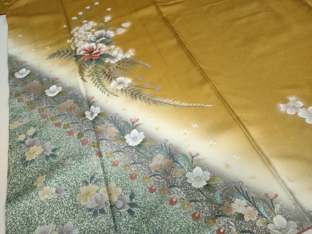 平和屋着物●訪問着 草花文 暈し染め 金銀彩 正絹 逸品 DABB0403ud
