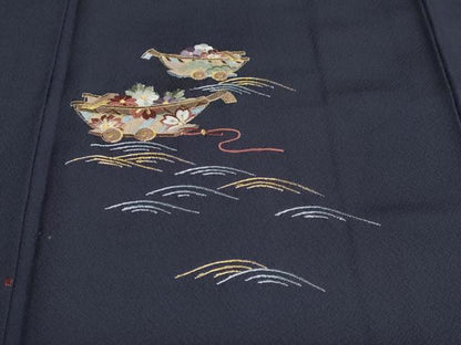 平和屋着物●訪問着 総刺繍 流水花車文 金糸 正絹 逸品 DABB0410ud