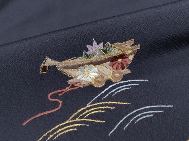 平和屋着物●訪問着 総刺繍 流水花車文 金糸 正絹 逸品 DABB0410ud
