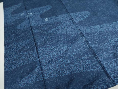 平和屋着物●本場染大島紬 訪問着 刺繍 流水花鳥丸文 正絹 逸品 DABB0413ud