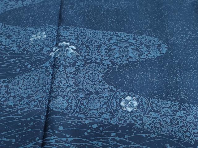 平和屋着物●本場染大島紬 訪問着 刺繍 流水花鳥丸文 正絹 逸品 DABB0413ud