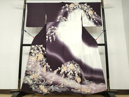 平和屋着物●訪問着 駒刺繍 流水枝垂れ草花丸文 暈し染め 金彩 鈴乃屋扱い 正絹 逸品 DABB0414ud