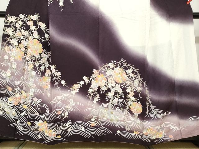 平和屋着物●訪問着 駒刺繍 流水枝垂れ草花丸文 暈し染め 金彩 鈴乃屋扱い 正絹 逸品 DABB0414ud