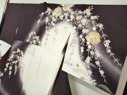 平和屋着物●訪問着 駒刺繍 流水枝垂れ草花丸文 暈し染め 金彩 鈴乃屋扱い 正絹 逸品 DABB0414ud