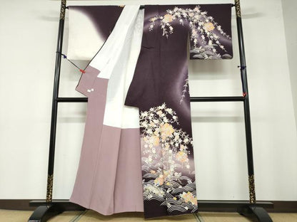 平和屋着物●訪問着 駒刺繍 流水枝垂れ草花丸文 暈し染め 金彩 鈴乃屋扱い 正絹 逸品 DABB0414ud