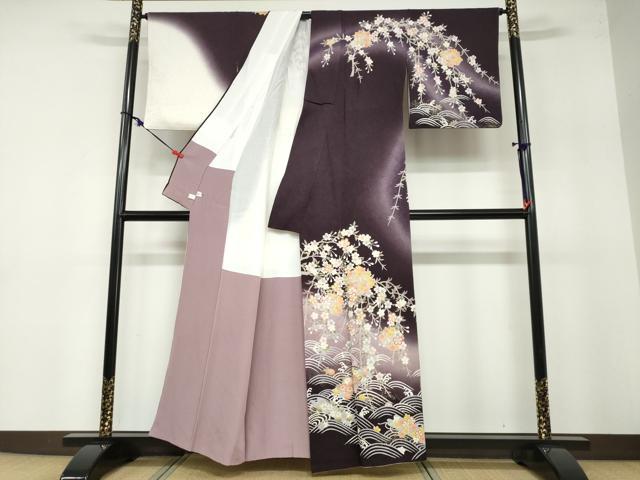 平和屋着物●訪問着 駒刺繍 流水枝垂れ草花丸文 暈し染め 金彩 鈴乃屋扱い 正絹 逸品 DABB0414ud