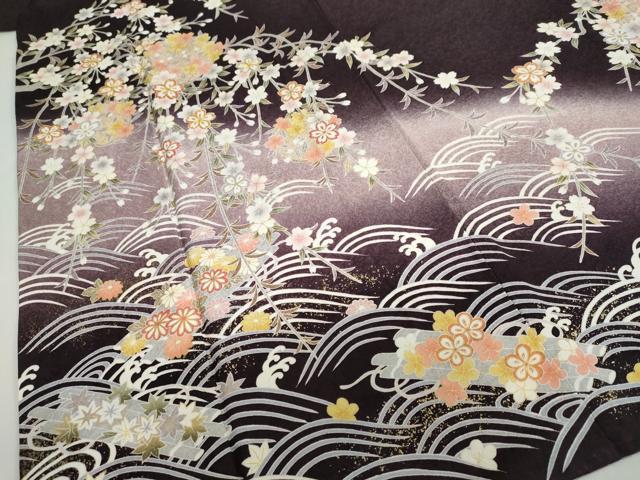 平和屋着物●訪問着 駒刺繍 流水枝垂れ草花丸文 暈し染め 金彩 鈴乃屋扱い 正絹 逸品 DABB0414ud