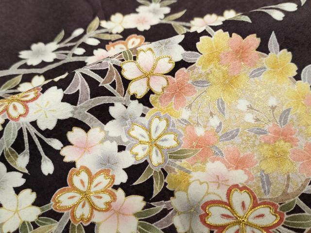 平和屋着物●訪問着 駒刺繍 流水枝垂れ草花丸文 暈し染め 金彩 鈴乃屋扱い 正絹 逸品 DABB0414ud