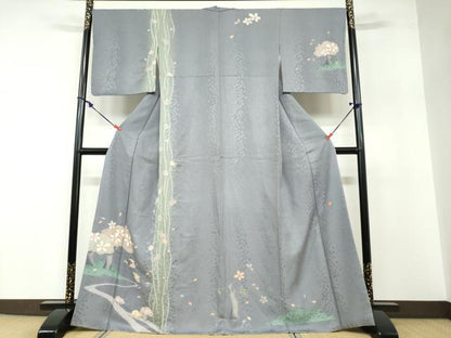 平和屋着物●訪問着 作家物 絞り 舞桜人物文 正絹 逸品 DABB0418ud