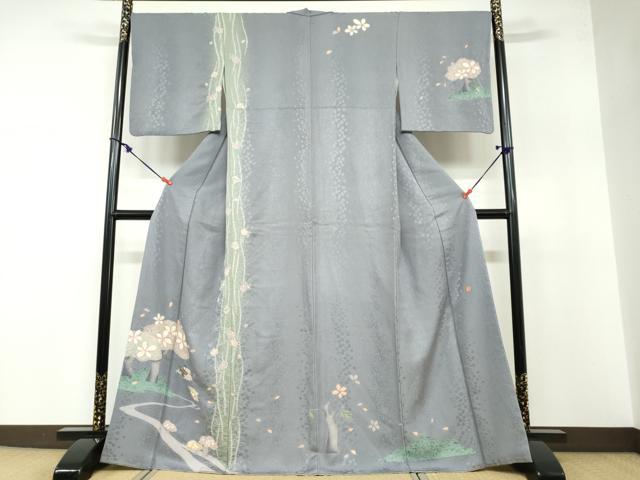 平和屋着物●訪問着 作家物 絞り 舞桜人物文 正絹 逸品 DABB0418ud