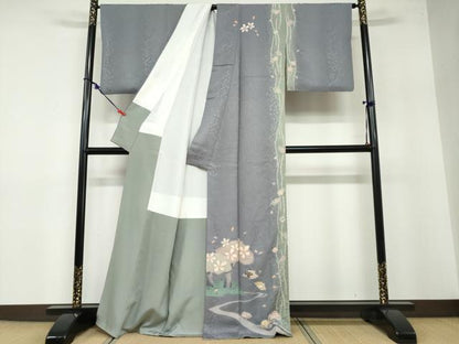 平和屋着物●訪問着 作家物 絞り 舞桜人物文 正絹 逸品 DABB0418ud