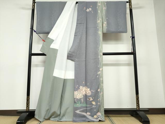 平和屋着物●訪問着 作家物 絞り 舞桜人物文 正絹 逸品 DABB0418ud