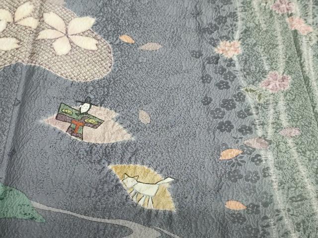 平和屋着物●訪問着 作家物 絞り 舞桜人物文 正絹 逸品 DABB0418ud