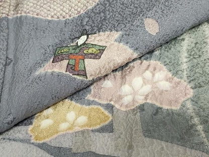 平和屋着物●訪問着 作家物 絞り 舞桜人物文 正絹 逸品 DABB0418ud