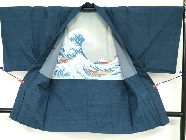 平和屋着物●男性 紬 アンサンブル 長羽織 霞文 正絹 逸品 DABB0423ud