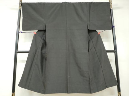 平和屋着物●男性 紬 アンサンブル 鉄黒色 正絹 逸品 DABB0426ud