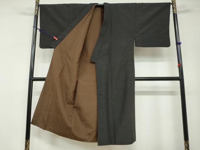 平和屋着物●男性 紬 アンサンブル 鉄黒色 正絹 逸品 DABB0426ud