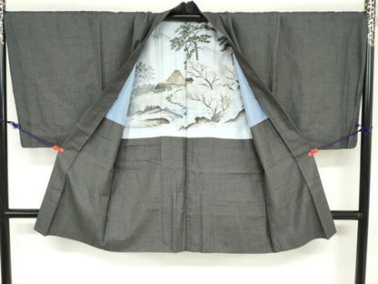 平和屋着物●男性 紬 アンサンブル 長羽織 80亀甲 総詰め キングサイズ 正絹 逸品 DABB0430ud