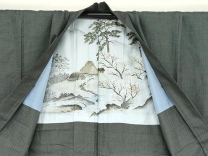 平和屋着物●男性 紬 アンサンブル 長羽織 80亀甲 総詰め キングサイズ 正絹 逸品 DABB0430ud