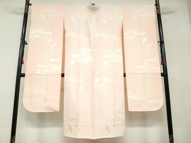 平和屋着物●振袖用長襦袢 袷 飛鶴梅地紋 暈し染め 半衿刺繍 正絹 逸品 DABB0431ud